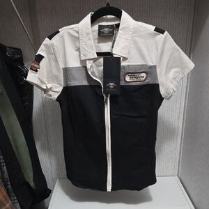 Harley-Davidson Black and White Button Down Shirt